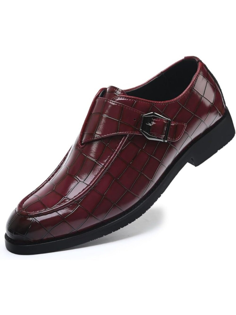 Men's Red Monk Strap Dress Loafer Shoes Retro Leather Oxfords Shoes